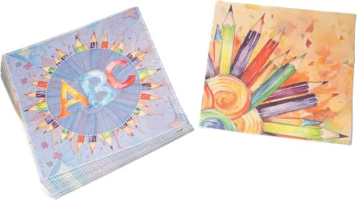 Party Factory Servietten Back to School 3-lagig 20 Stück Papier, Bunt, Papierservietten als Deko für Einschulung & Schulanfang, Tischdeko