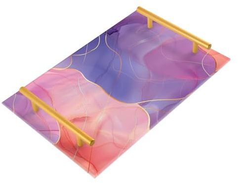 Bandeja decorativa de grano de mármol con asas para servir al aire libre para joyas, perfumes, bandejas de té, servir charolas para servir comida