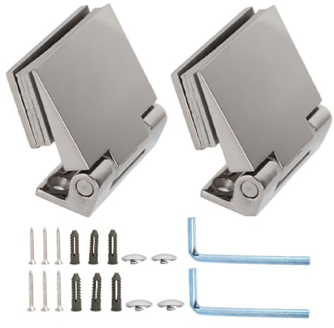 Natudeco 2 Stück Glastür Scharnier 90° Scharniere Schwerlast Edelstahl Badezimmer Clip Glastürscharniere Einseitig für Duschen 8-12 mm Dickes Glas Duschen Outdoor