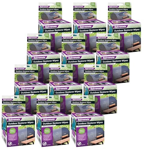 Rejuvenate Outdoor Restorer Wipes, 5 Count, Individually-Wrapped Pre-Saturated Microfiber Wipes Restore Faded and Weathered Surfaces Such As Patio Furniture, Shutters, Siding, And More, 12 Pack