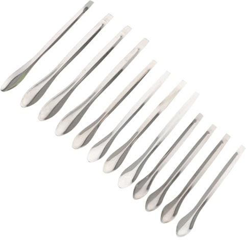 MALUGOGO 12 cucharas medidoras de experimentos de acero inoxidable para reactivos de superficie lisa para laboratorio, universidad, aula, herramienta de medición portátil y segura