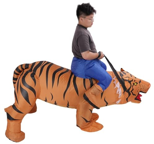 Fyearfly Disfraz inflable de tigre de cuerpo completo, duradero y cómodo, poliéster 210T, talla L de 150-190 cm para fiesta de cosplay de Halloween