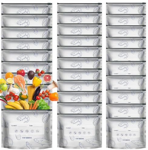 WJnflQN Bolsas reutilizables para almacenamiento de alimentos, 3 tamaños con cremallera de papel de aluminio, bolsas resellables con cremallera, para el hogar, congelador, despensa, picnic, pan