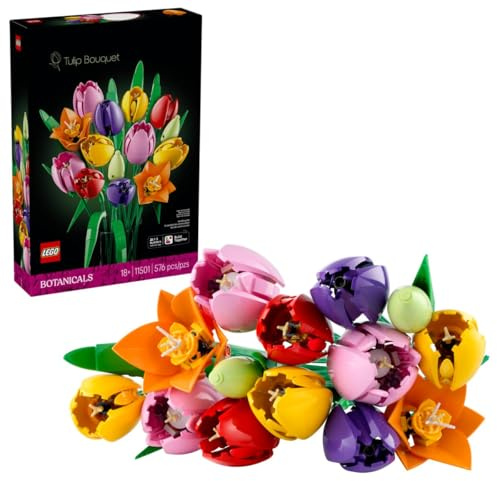 LEGO Botanicals Bouquet di Tulipani - Set di Fiori Finti da Costruire per Adulti - 14 Tulipani Artificiali in 5 Colori - Decorazione per la Tavola e la Casa - Idea Regalo Fai da Te per Donne - 11501