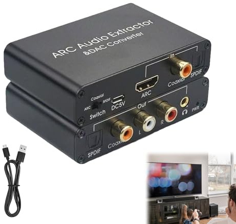 gsgfuis HDMI ARC Audio Extractor 192kHz, 3,5 mm und RCA Umwandeln kann, DAC Wandler, Digital-Analog-Wandler, Adapter Cinch auf HDMI, RCA auf HDMI Konverter für TV Soundbar
