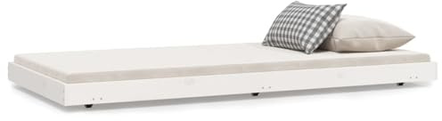 Cama de Madera Maciza de Pino Blanco 75 x 190 cm, Armazón resistent mot lamas de Contrachapado, Diseño Minimalista y Funcional, Ruedas Integradas para Facilidad de Movimiento – Sin Colchón