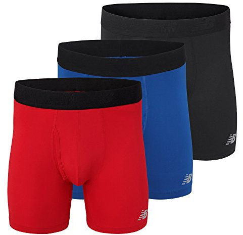 New Balance Men's 6 Boxer Brief Trunk Underpants Fly Front with Pouch, 3-Pack,Black/Team Red/Team Blue, Medium (32-34)