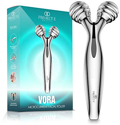 Project E Beauty VORA - Appareil de massage facial à micro-courant - Solaire, 3D - Rouleau à billes en forme de V - pour raffermir et lifter la peau et lisser les ridules