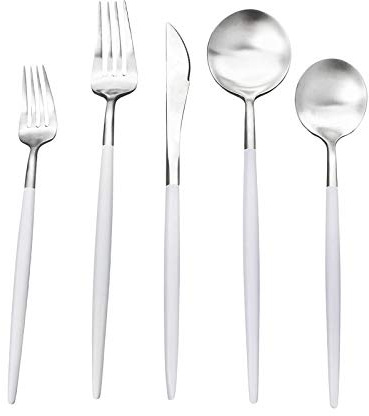 Gugrida White Silver Flatware, Royal 20-Piece Matte White Handle 18/10 Stainless Steel Tableware Sets for 4 Including Forks Spoons Knives, Camping Silverware Travel Utensils Set Cutlery (White Silver)