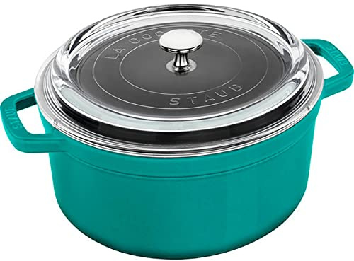 Staub Cast Iron 4-qt Round Cocotte with Glass Lid - Turquoise