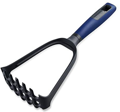 Tasty Everyday Potato Masher & Spaghetti Spoon, 2in1 Utensil, Multifunctional Masher Tool & Serving Spaghetti Spoon, Cooking Utensil with Soft-Touch Handle, 29x11x8cm, Colour: Dark Blue,Grey