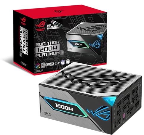 ASUS ROG Thor 1200W Platinum III, Alimentation ATX 3.1, 80 Plus Platinum, GaN MOSFET, Écran OLED Magnétique, ROG Equalizer, Garantie 10 Ans