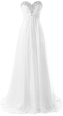 yhfshop Robe de Bal Longue en Mousseline de Soie Une Ligne de Demoiselle d'honneur Formelle-White_46