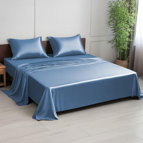 Set di biancheria da letto LINENWALAS per letto matrimoniale, 300 fili, 100% bambù, tessuto satinato rinfrescante, set di biancheria da letto con 1 lenzuolo con angoli, 1 lenzuolo e 2 federe