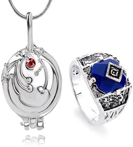 HJYZY 12 Stück The Vampire Diar.s Schmuck Aufkleber Set Elena Gilbert Eröffnung Eisenkraut Medaillon Anhänger Halskette Tageslicht Siegel Carolims Ring Schmuckset Cosplay für fans