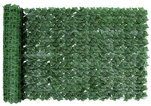 Ahageek Künstlicher Efeu Hecken Sichtschutz, Zaun Sichtschutzgitter mit Blättern Paneele Rolle für Gartenhecken Balkon Außendekoration 100 x 300 cm