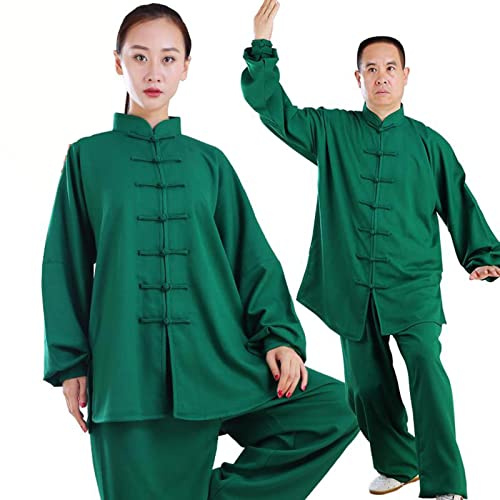 HFCY Uniformes chinoises traditionnelles Tai Chi Kung Fu Vêtements pour hommes et femmes, vêtements d'arts martiaux, Vert-L