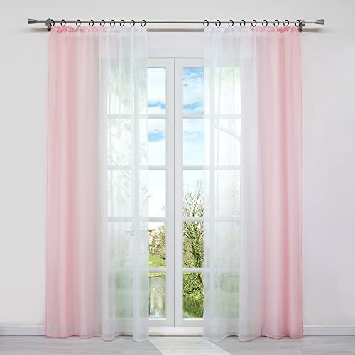 HongYa 2er-Pack Farbverlauf Gardinen Transparenter Voile Vorhänge Schals mit Kräuselband H/B 225/140 cm Rosa