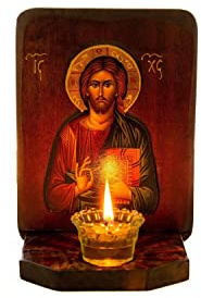 Christliche Ikonostase mit Jesus Christus, handgefertigter Berg Athos orthodoxer Schrein mit unserem Herrn, byzantinischer Altar Wandbehang Holzschild 18 x 13 cm / Ja