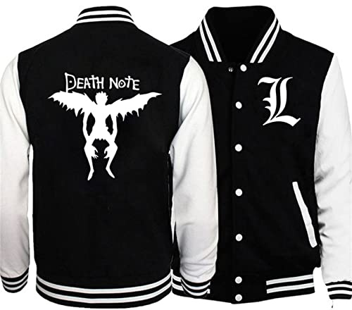 zhedu Death Note Giacca Da Baseball Uomo Donna Moda Baseball Camicia Anime Sport Giacca Baseball Jersey Overshirt Felpa Con Cappuccio (L,Color 01)