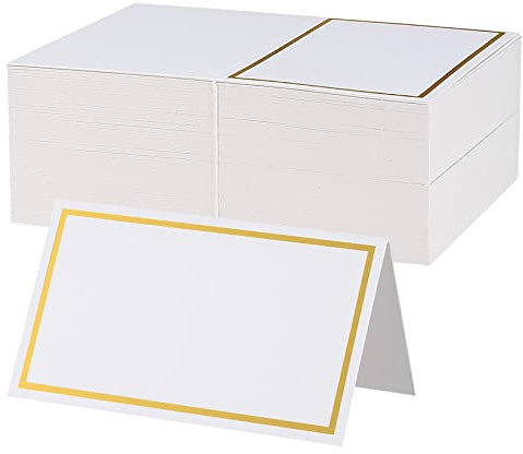 106 Pcs Table Place Cards, White Blank Tent Card Name Cards with Gold Foil Border, Wedding Place Card for Weddings Banquets Events Table Setting Party Dinner Reception Seating