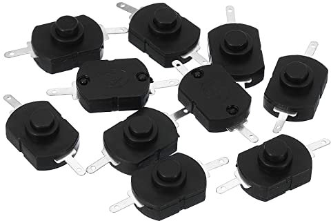 PATIKIL Enganche Pulsador Botón Interruptor, 10uds KAN-23 Recto Pasador con Agujero ON/OFF Autobloqueo DC 30V 1A Micro Interruptor para Linterna Luz Pared Toma, Negro