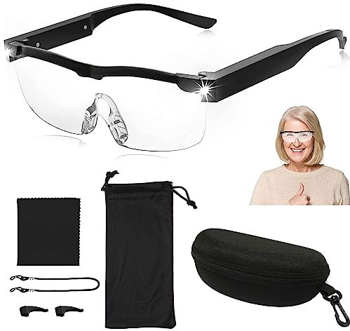 Lupenbrille mit LED-Licht für Brillenträger - 300% Vergrößerungsbrille, 2 Lichts Testsieger