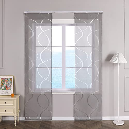 ESLIR Schiebegardinen Voile Flächenvorhänge Set 2er Schiebevorhang Wohnzimmer Gardinen mit Klettband Gardinenschals Transparent Vorhang Ausbrenner Grau BxH 57x145cm 2 Stück