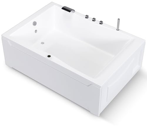 Aquade Acryl Badewanne 180x120 Modell: Hamburg - Weiß Badewanne Komplettset 180x120 - Badewannen Mit Wannenträger + Schürze + Wannenrandarmatur + Led