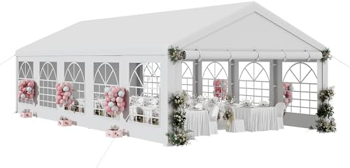 DWVO 16x32 ft Outdoor Heavy Duty Party Tent Wedding Event Shelters Upgraded Galvanized Canopy with Large White Roof, Removable Sidewalls