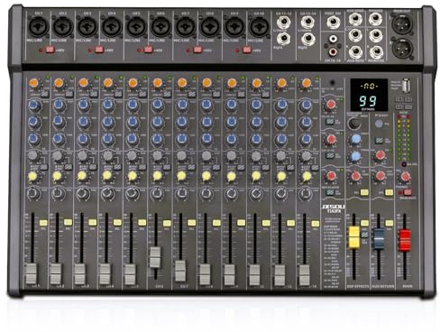 JXSOU Audio Mixer, 18-Kanal DJ-Mischer Bluetooth Studiomischer mit 99 DSP-Effekten USB-Antrieb + 48V Phantom Power, XLR-Mikrofonbuchse Profi-Mischer für Karaoke-Studio Streaming Aufnahme