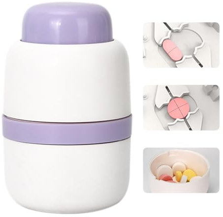 Dzmuero Tablettenteiler, Tablettenschneider, Tablettenteiler für alle tabletten kostenlos, Tragbar, 1 in 2 unterteilt, 1 in 4 unterteilt, Multifunktionaler Medizinschneider, Medikamentenbox (Violett)