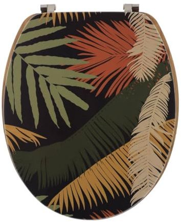 TENDANCE - Abattant WC MDF 18 Pouces Couvercle Design Imprimée et Assise Façon Bambou Attaches Acier Inoxydable - Exotic Garden - Salle de Bain - Abattants Universel - Lunette de Toilette
