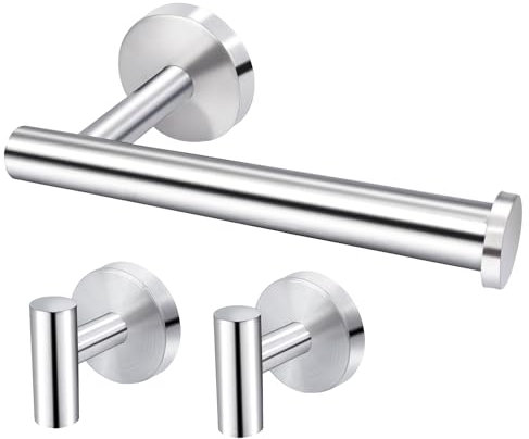 Toilettenpapierhalter aus Edelstahl zur Wandmontage Set – Toilettenpapierhalter WC Edelstahl Klopapierhalter für Küche und Badzimmer Toilette Toilettenpapier mit 2 Haken (Silber)