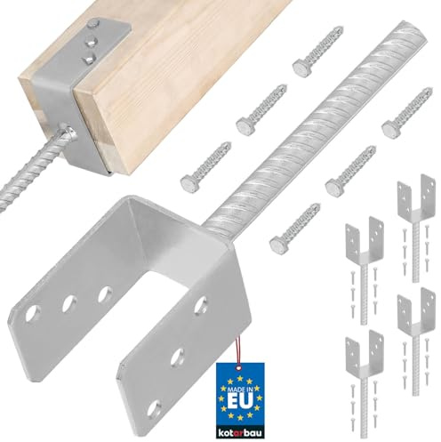 KOTARBAU® 4 pcs U Post Base - for Concrete - Galvanised Steel - 71 mm (2.80 Inches) - Silver - Fence Post Support - Pillar Support