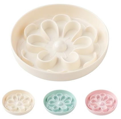 Anti-sling-skål kattmatskål – skålskydd katt av melamin – kattskål långsamt äta – katttallrik med långsam utfodring – matskål katt med blomlabyrintdesign – 16 x 2,8 cm