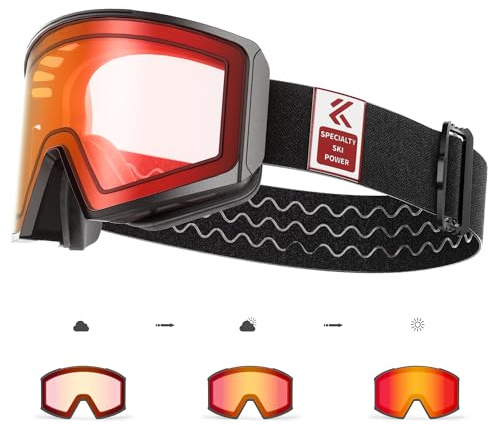 KAPVOE Maschera da Sci Fotocromatica con Lenti Magnetiche, Antifog, Protezione UV400, per Uomo, Donna e Giovani, Compatibile con Caschi, Ideale per Sci, Snowboard e Pattinaggio u ghiaccio 01