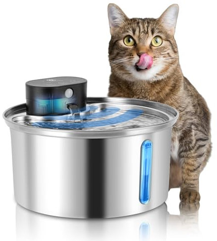 Fuente de agua para gatos inalámbrica, Fuente de agua para gatos de 3,2L con batería, Batería recargable de 5000 mAh, Distribuidor de agua automático silencioso para gatos (Redondo, 3,2L)