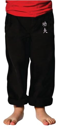 TAO MARTIAL Pantalón Kung Fu Niño Estilo Tai Chi y Wing Chun Kimono Ligero y suelto, Negro Kung Fu, 12 años
