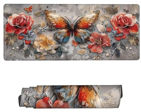 Large Mouse Mat 1600x800x3mm, Mouse Pad Butterfly Desk Mat, Gaming Mouse Pad Flower Mouse Pads, Non Slip Desk Mat, Waterproof Keyboard Mat, Improved Precision and Speed, Desk Accessories, Gifts RS-510