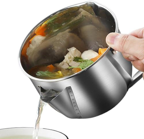 Edelstahl Ölfilter Topf Fettbehälter Fetttrennkanne Ölsieb Topf Fettabscheider Kanne Mit Deckel, Küchen Fettbecher Suppenölabscheiderbecher Für Die Küche 1200 Ml