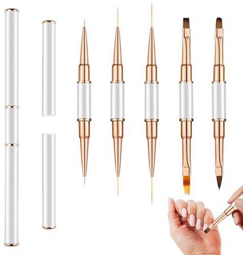 Momowin 5 Stück Nagel Pinsel,pinsel für gelnägel,Dual Tip Nail Art Pen,nägel zubehör,Nagelbürsten zum Verschönern und Bemalen, für DIY-Nageldesign