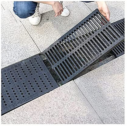 Trough Type Drainage Ditch,Trough Guttering，Outdoor Sewer Cover Drain Grate Plastic, Trench Drain System, Rectangular Well Cover, for Gardens Driveway Lawn Prevent Blockages (Color : Black,