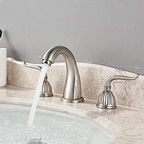 Rubinetti da Cucina Rubinetto per lavabo in Nichel Spazzolato Doppia Maniglia Diffusa 3 Fori Rubinetto per Lavaggio Bagno Montato sul Ponte Collo D'Oca Rubinetto per lavabo da appoggio Rubinetto