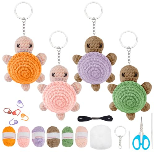 WEBEEDY 4 Set Häkelset Tier Einfaches DIY Häkelset Anfänger Strickset Für Erwachsene Mit Schritt Für Schritt Videoanleitungen Und Bunten Garnen Haken Zubehör (Meeresschildkröten)