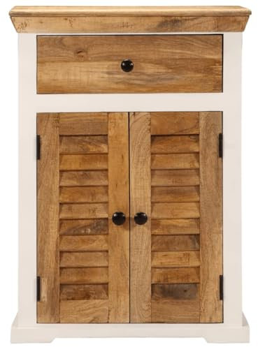 HEFZGDB Sideboard Weiß und Braun 55x30x73 cm Massivholz Mango Aufbewahrungsschrank Küche Küchenschrank Flurschrank Vorratsschrank Küche für Küche Café Speisesaal Wohnstube
