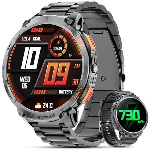 Haulvean Smartwatch Uomo 1.85 HD Orologio con Effettua/Risposta Chiamate,730mAh IP68 Impermeabile Fitness Tracker con Torcia a LED,24/7 Frequenza Cardiaca SpO2 Monitor del sonno per iOS Android
