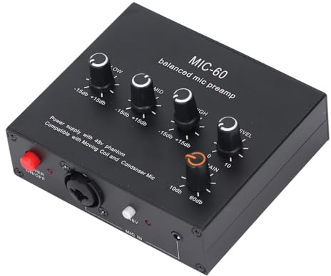 Préampli Microphone Dynamique, Gain 60 DB et Amplificateur de Micro D'interface Power XLR 48V avec Alimentation électrique pour la Diffusion Home Studio
