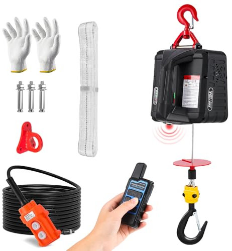 NEWTRY 3 in 1 Electric Hoist max. 500 KG Load, Upgraded Infrared Limit Protection, 120m Remote Control Portable Electric Winch, Vertically & Horizontally Lifting with UK Plug (500KG Load)