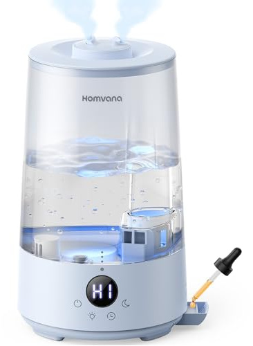 Homvana Humidifiers for Bedroom Home, 3.6L Cool Mist Top-Fill 34H Super Long Time, Quiet 23dB, Baby Humidifier, Oil Diffuser for Large Room, Plants, Nursery, Office BPA FREE, Ultrasonic (Blue)